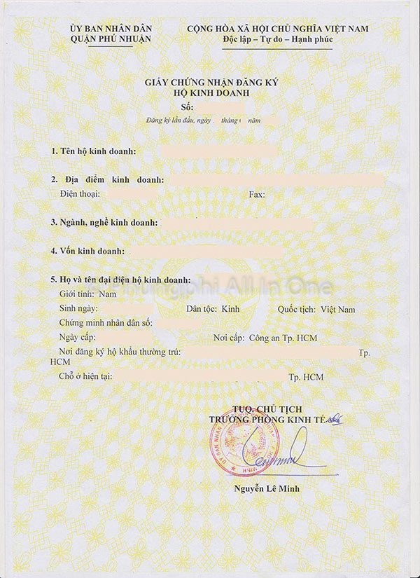 giấy chứng nhận đăng ký hộ kinh doanh